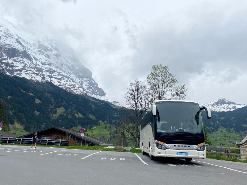 coach travel near switzerland mountains