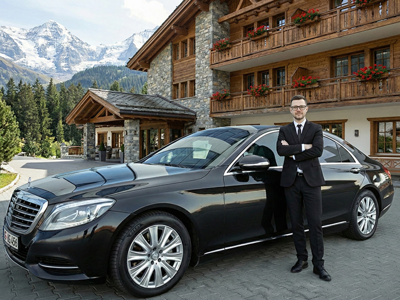 car and driver near hotel