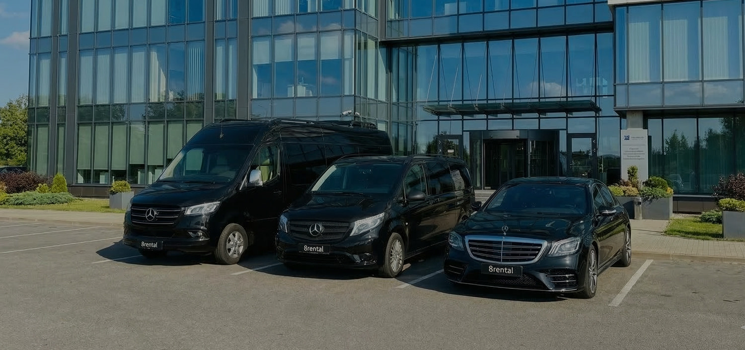 fleet of cars minibus and bus