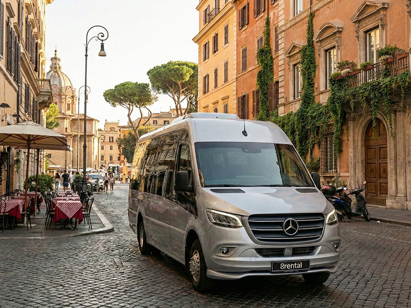 minibus on touristic street