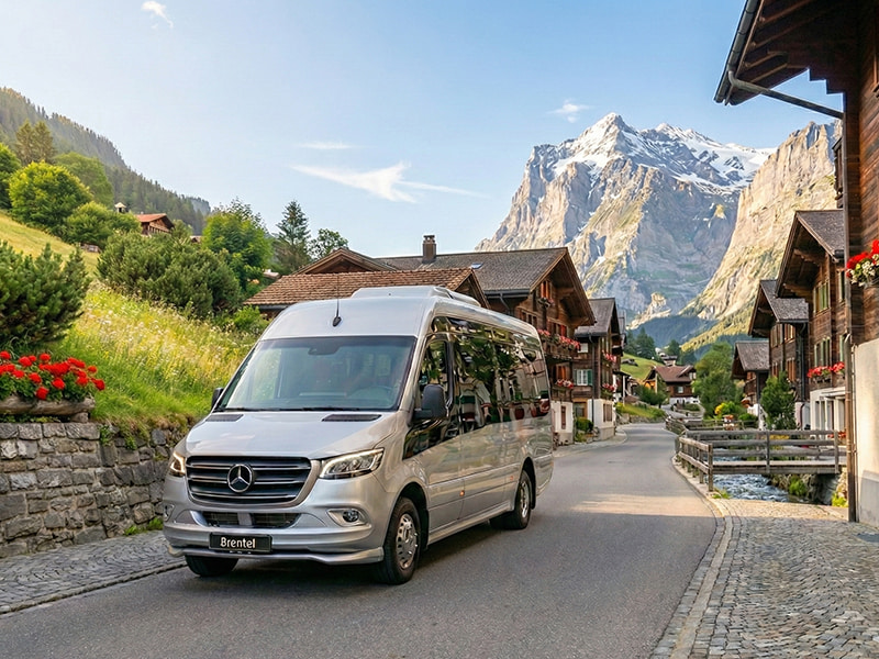 Minibus travelling on road